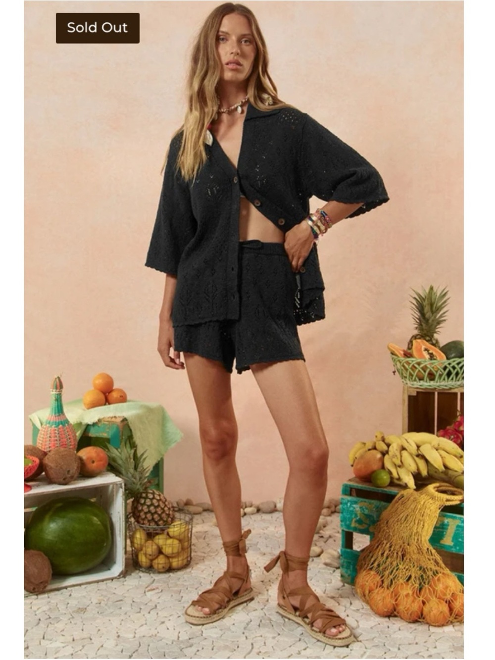 SPELL & The Gypsy Collective Rhodes Knit Shorts in Onyx M $140